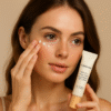 PureGlow Retinol + Green Tea Age-Defense Eye Cream for Dark Spots and Wrinkles - Tube with Model