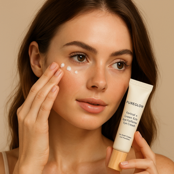 PureGlow Retinol + Green Tea Age-Defense Eye Cream for Dark Spots and Wrinkles - Tube with Model