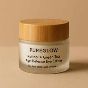 PureGlow Retinol + Green Tea Age-Defense Eye Cream for Dark Spots and Wrinkles Glass Jar