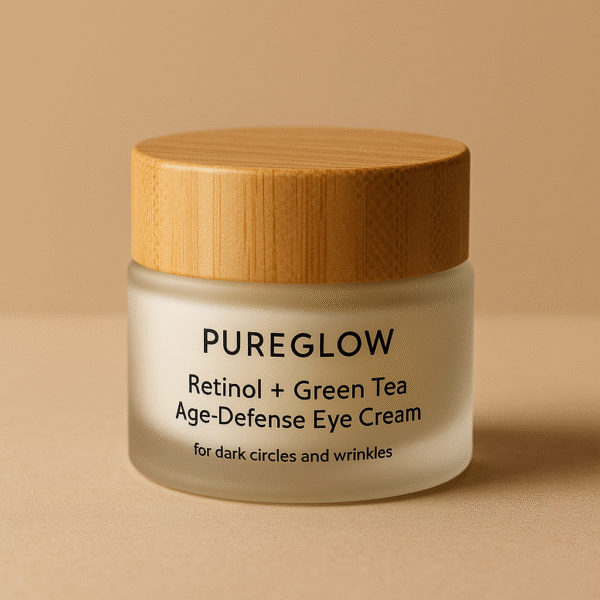 PureGlow Retinol + Green Tea Age-Defense Eye Cream for Dark Spots and Wrinkles Glass Jar